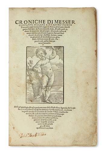 VILLANI, GIOVANNI. Croniche . . . nelle quali si tratta dellOrigine di Firenze.  1537